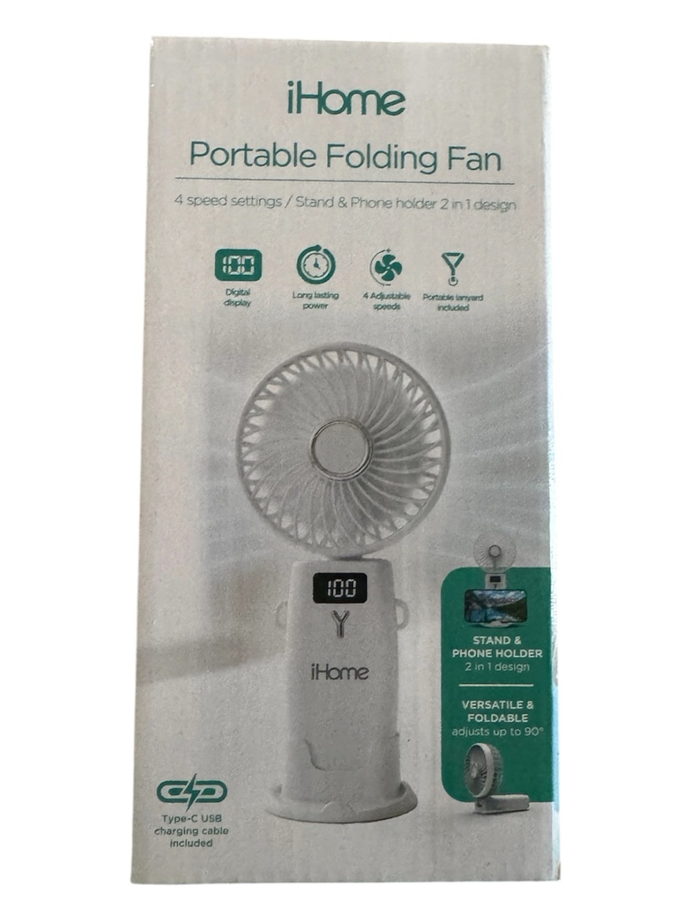 iHome Compact Portable Folding Fan in White